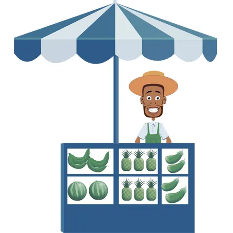 A farmer at a market stall of fresh produce